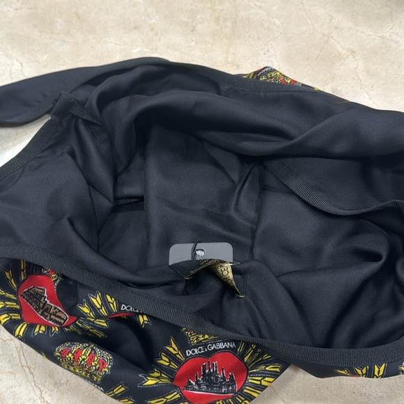 DOLCE & GABBANA SILK GRAPHIC LOGO PRINT TOTE BAG FULLY LINED DOUBLE TOP HANDLE - Picture 7 of 9
